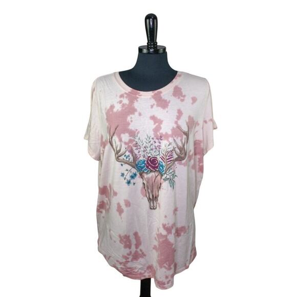 Torrid T Shirt Pink Tie Dye Animal Skull Roses Solstice Witchy Fairy 3 - Picture 1 of 3
